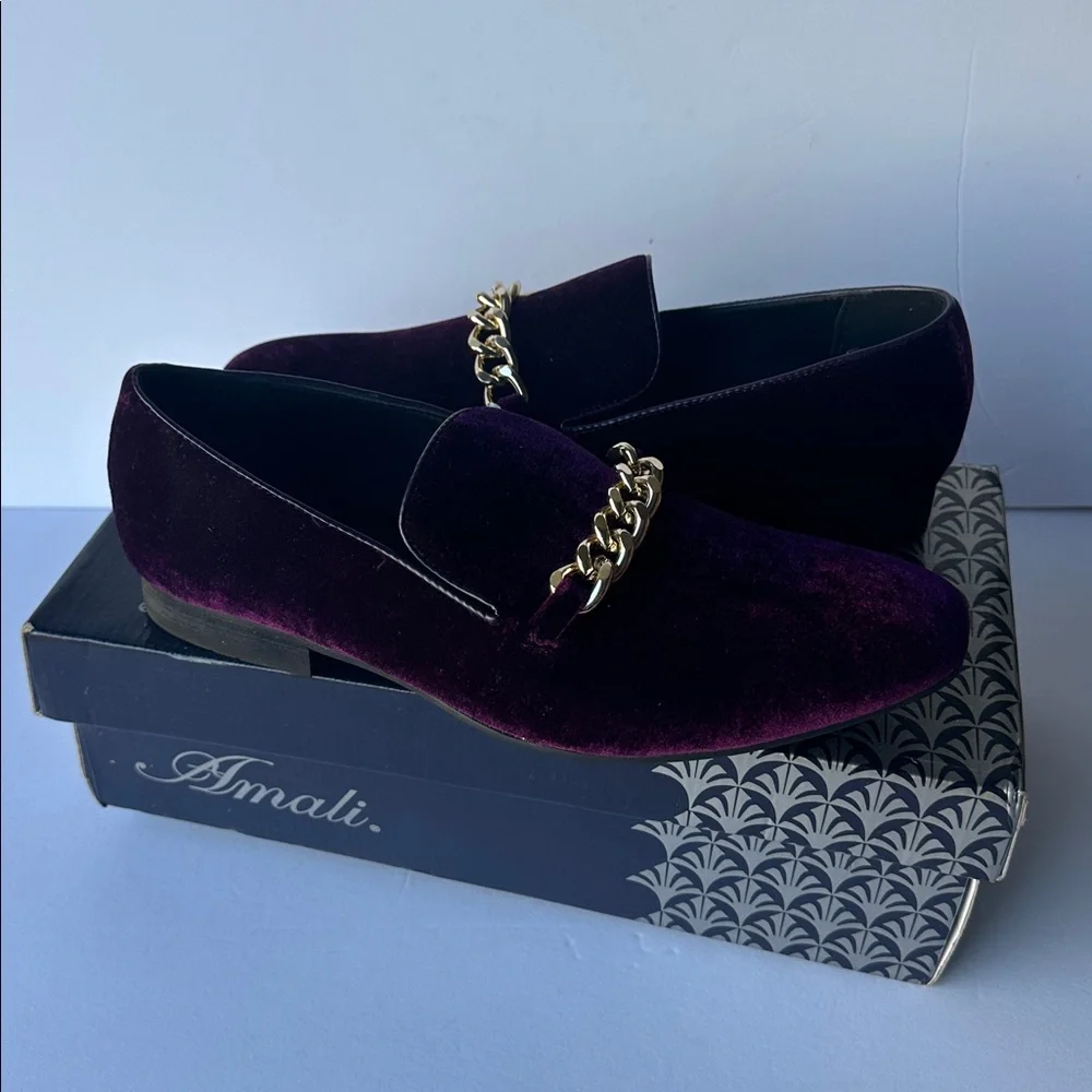 Amalfi Sz 9 1/2 Purple Chain Gold Gold Velvet Slip-On Loafers